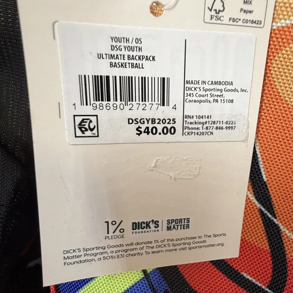 DSG Backpack Book Bag Youth Baketball Padded Straps Laptop Tablet Sleeve